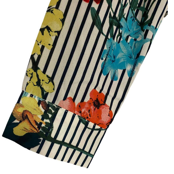 Midnight Velvet Tunic Length Blouse Button Up Shirt Black & White Stripe Top - Picture 7 of 12